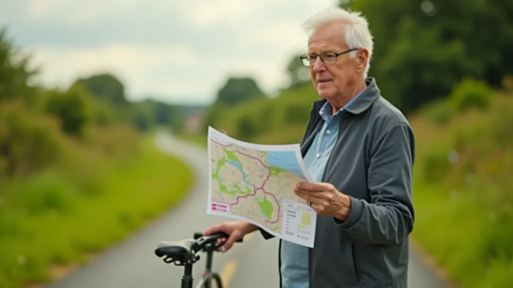 Cyclist checking route map on the Great Western Greenway