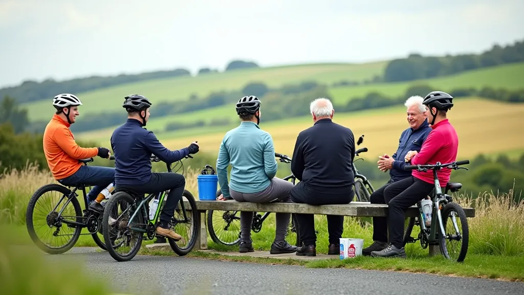 Cyclists taking a break at a scenic viewpoint near Galway