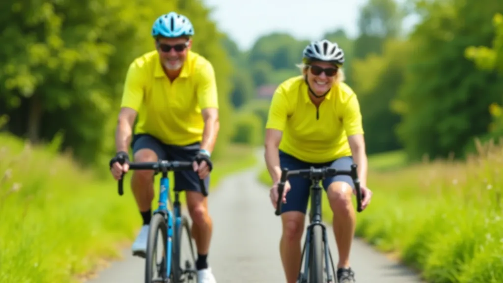 Group of active seniors cycling on a flat greenway in Ireland
